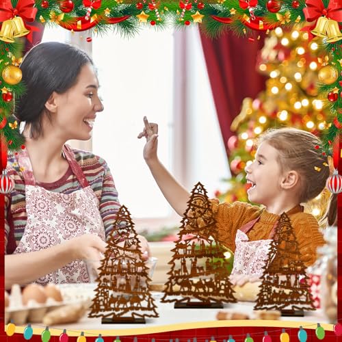 Huwena HUWENA-TREE-1170 3 Pcs Christmas Nativity Scene Tabletop Decor Wooden Christmas Tree Table Centerpieces Jesus Nativity Wooden Christmas Tree Vintage Wood Tree Sign thumb #3