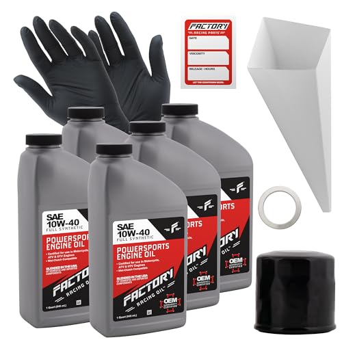 Factory Racing Parts Oil Change Kit compatible with Yamaha Bolt XVS950, XVS95, FJR1300, MT-10 10W-40 Full Synthetic Oil - Includes 5 Quarts