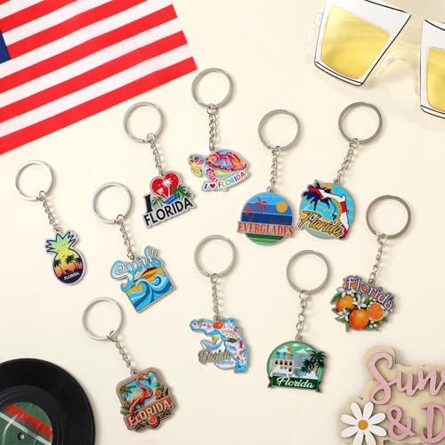 Image of Sureio 25 Pcs USA Souvenir Keychain Gifts Bulk Men California Los Angeles Texas Florida Chicago Silver Metal American Keyring