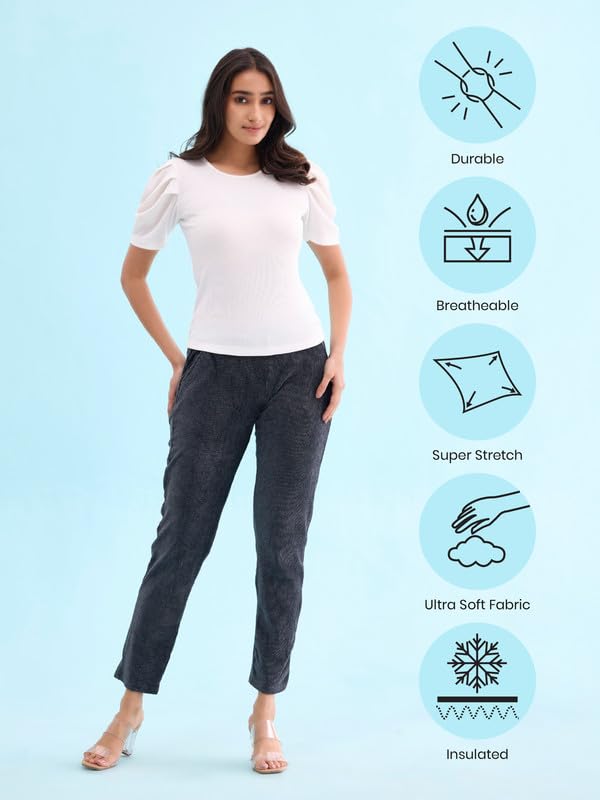 Image of GO COLORS Solid Corduroy Treggings for Women | Warmtech, Mid Rise, Side Pocket