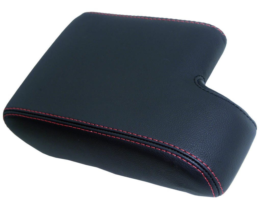 Fits 1992-1999 BMW E36 325 328 318 323 Real Black Leather Console Lid Armrest Cover with Red Stitching (Leather Part Only)
