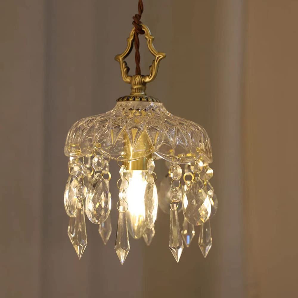 Français Laiton Vintage Cristal Petit Lustre Entrée Couloir Balcon Chevet Entrée Bar Lustre en Verre