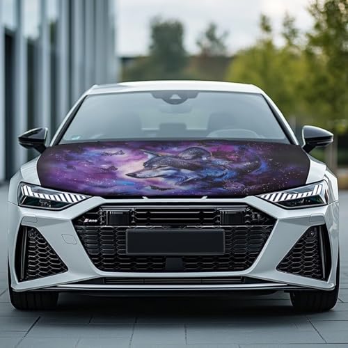 Image of Galaxy Wolf Car Hood Flag Cover - 59x39 in Car Hood Cover for Car Decor,Car Hood Cover Protector for Auto Car Truck Van SUV