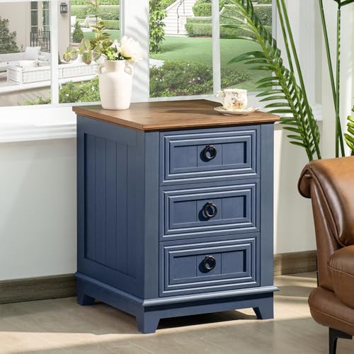 Joaxswe 18" Farmhouse Night Stand with 3 Drawers, Wood End