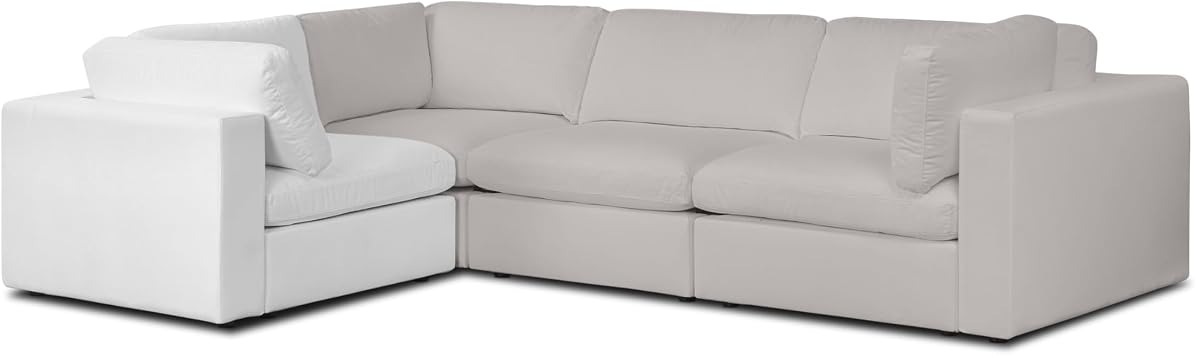 Poly & BARK Vari Modular Right Facing Corner Seat with Arm Cushion in Cotton White Performance Fabric with Water Repellent Washable Covers High Density Foam Core for Relaxed Sectional Comfort
