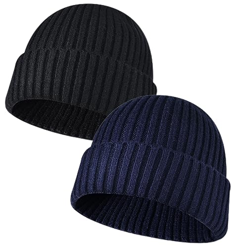 NLAND Unisex Berretto Invernale in Maglia Cappello Uomo Donne Beanie Hat Berretti Colori Solidi Taglia Unica (Blu Navy+Nero,Taglia Unica)