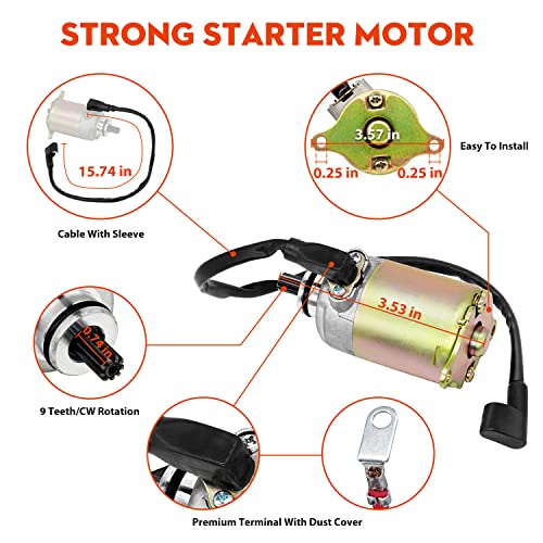 Gy6 Starter Motor＋Starter Relay Solenoid For 4-Stroke Gy6 Engine 50Cc 150Cc 200Cc 250Cc Atv Dirt Bikes Scooters Go Kart Compatible With Taotao 4 Wheelers Moped Coolster Baja Jonway Roketa #TOP2