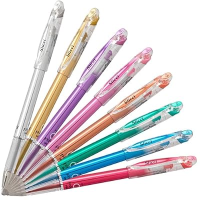 Pentel Arts Slicci METALLIC (0.8mm) Needle Tip Med Gel Pen Assorted Metallic Ink, 8 Pack