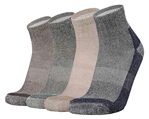 Ortis Merino Wool Moisture Wicking Outdoor Hiking Cushion Low Cut Socks for Men 4 Pack(Mixcolor L)