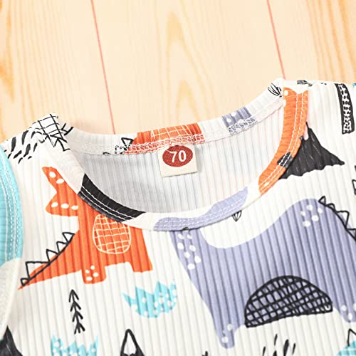 Fernvia Toddler Baby Boy Summer Outfits Cartoon Dinosaur Print Rib Knit Tank Tops & Drawstring Shorts 2Pcs Clothes Set (A White, 3-6 Months) #TOP3