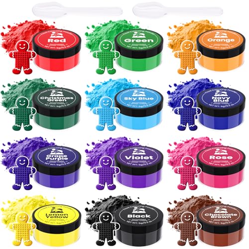 Food Colouring Powder 12 Colours x 5g - Highly Concentrated food colouring set for Baking & Cake Decorating, Vivid Edible Powder Paint for Macarons, Cookies (Home & Professional Use)