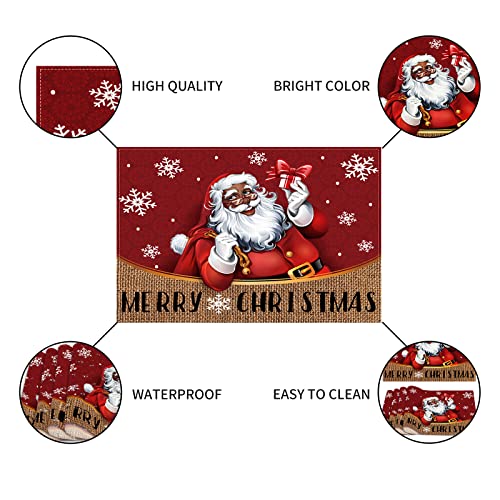 Linen African American Christmas Placemats Set Of 4 Black Santa Christmas Table Mats Merry Christmas Decorations And Supplies For Home Table-12×18'' #TOP2
