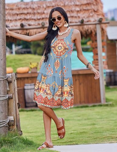 Image of Zeagoo Womens Summer Sleeveless U Neck Midi Dress Fashion Casual Fit Flowy Tiered Boho Beach Vacation Sundress