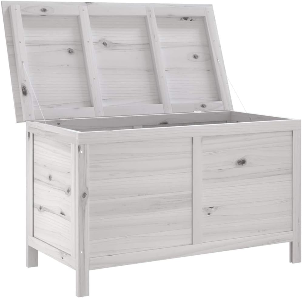 Garden Storage Box White Solid Fir Wood 39 x 19.5 x 23 in Outdoor Furniture Storage Boxes