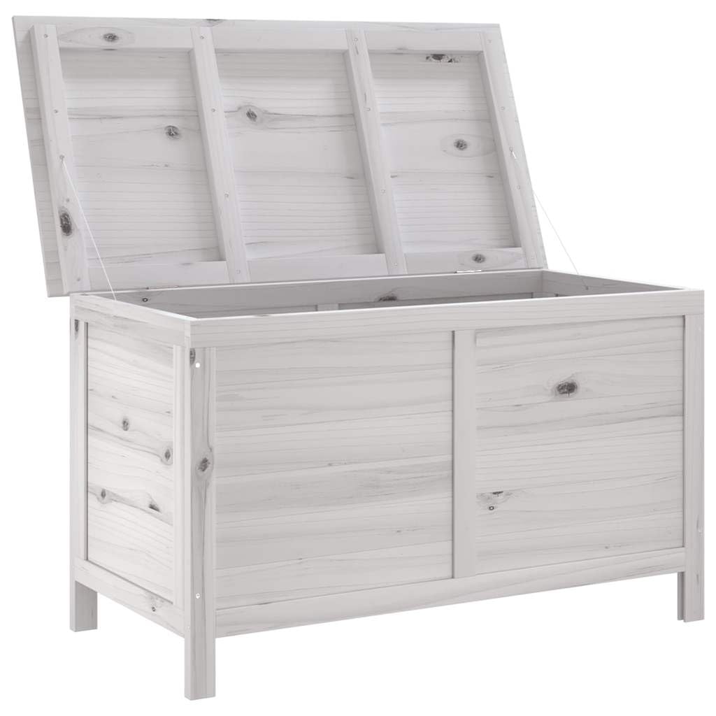 Caja de almacenamiento para jardín de madera maciza de abeto blanco, gran espacio para cojines y accesorios al aire libre, fondo de listones aireado