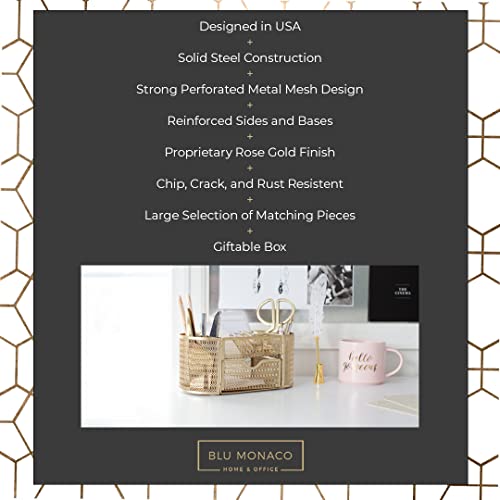Blu Monaco Beautiful Gold Desk Organizer - Made Of Metal With Gold Finish - Gold Desk Accessories - Storage For Paper And Office Supplies - Desk Organizer Gold - Storage For Home Or Office #TOP2