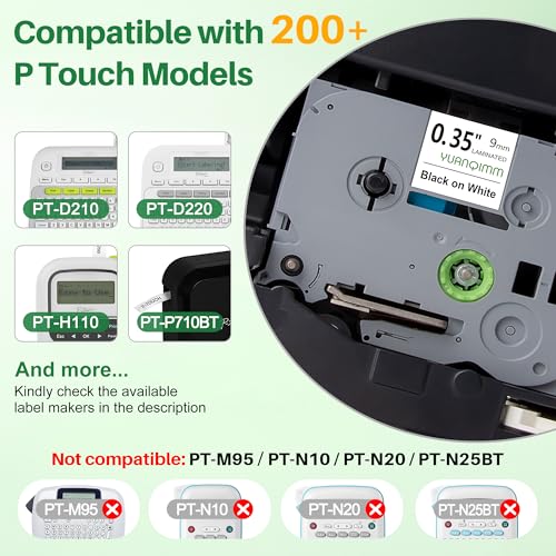 Cintas TZe221 laminadas de 9mm con adhesivo resistente para impresoras P-Touch PT-D410 pack de 20 3