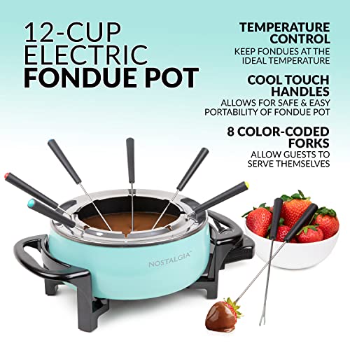 Nostalgia 12-Cup Electric Fondue Pot Set for Cheese & Chocolate - 8 Color-Coded Forks, Temperature Control - Stainless Steel Kitchen Gadgets and Appliances for Hors d'Oeuvres and More - Aqua by Nostalgia - Image 2