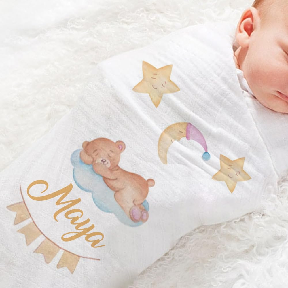 Set 3 Mussole Personalizzate Con Nome - 70x70cm - Cotone Biologico - Neonato - Foto 9