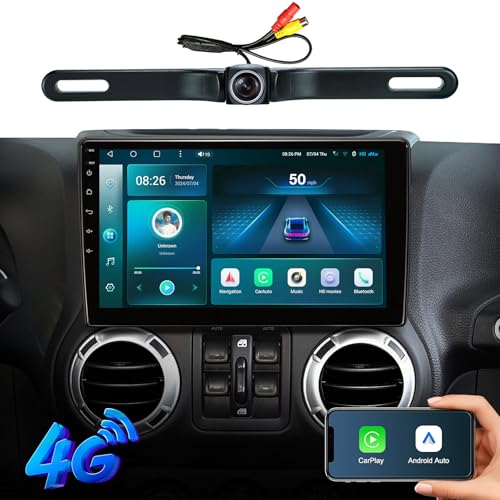 Car Stereo Radio Replacement for Jeep Wrangler JK Compass Grand Cherokee Dodge Ram with 10 Inch Touch Screen,CarPlay,Android Auto,GPS Navigation,Bluetooth,1080P Backup Camera (8G+128G)