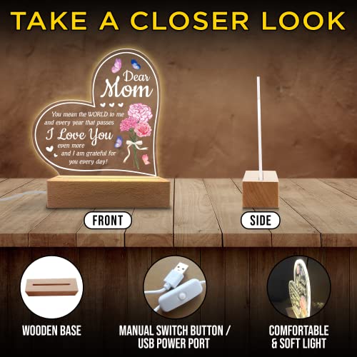 Kitchenvoy Acrylic Night Light Gift For Mother - You Mean The World To Me - Acrylic Light Gift For Mom From Son, Daughter On Mothers Day - Birthday Gifts To Mom #TOP5