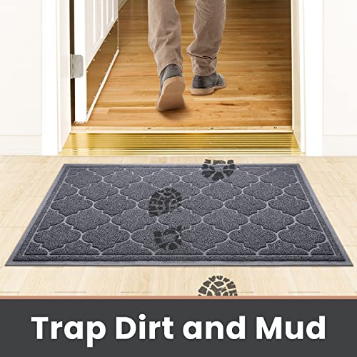LuxStep Door Mat Large 17" x 30" Indoor Outdoor Doormat, Non-Slip Low-Profile Design Floor Mat, Durable Trap Dirt and Dust Front Door Welcome Mat for Entryway,Patio,Garage,High Traffic Areas, Grey