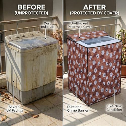 Image of DREAM CARE Waterproof & Dustproof Washing Machine Cover Top Load & Semi Automatic Suitable for 6 kg, 6.2 kg, 6.5 kg (80 x 86 x 51 cms)