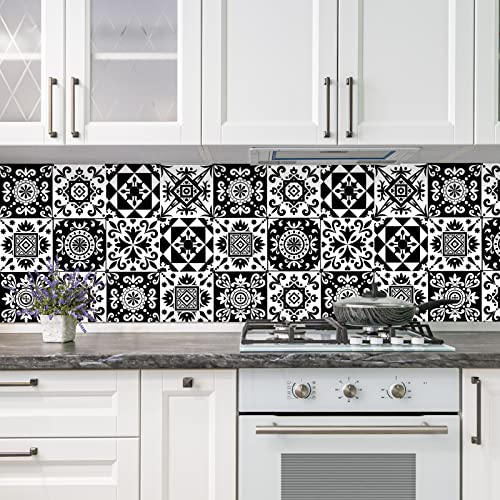 Ainno Decorative Tile Sticker, Removeable Waterproof Vinyl Self Adhesive Wall Tile Decals，12 Pcs 6X6 Inch Peel And Stick Backsplash For Kitchen Bathroom Home Decor Black White #TOP2