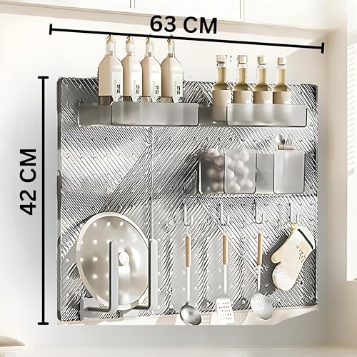 Image of SUNCHHAYA Plastic Peg Board, Pegboard for Wall Organizer, Peg Board for Wall As Kitchen Organizer, Desk Organiser, Kitchen Storage Rack Wall Mounted with Pegboard Accessories (White Transparent)