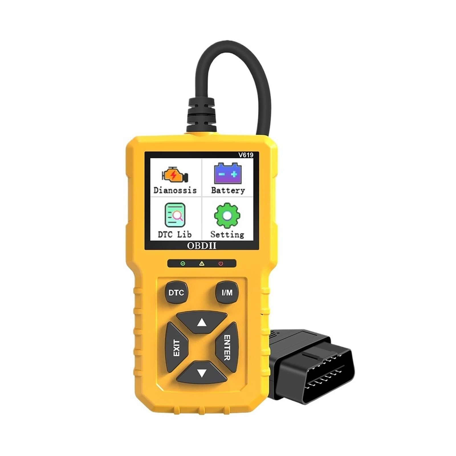 Narzędzie diagnostyczne V619 OBD2 do samochodów Odczyt informacji o pojeździe Czytnik kodów Skaner wielojęzyczny Tester akumulatora Sprawdź system silnika,Przyjazny dla użytkownika(Yellow)