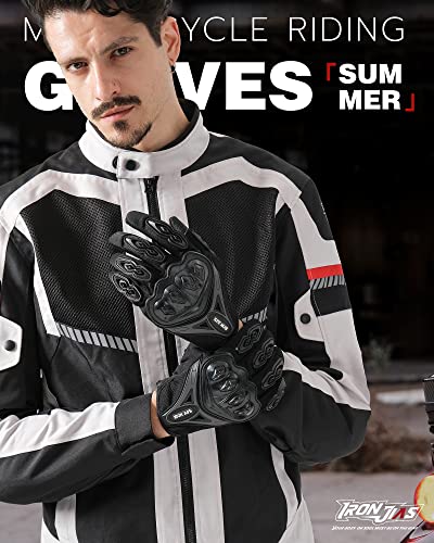 Iron Jia's Motorcycle Gloves Full Finger Durable For Road Racing Bike Summer Spring Powersports Support Touch Screen Black-M #TOP7