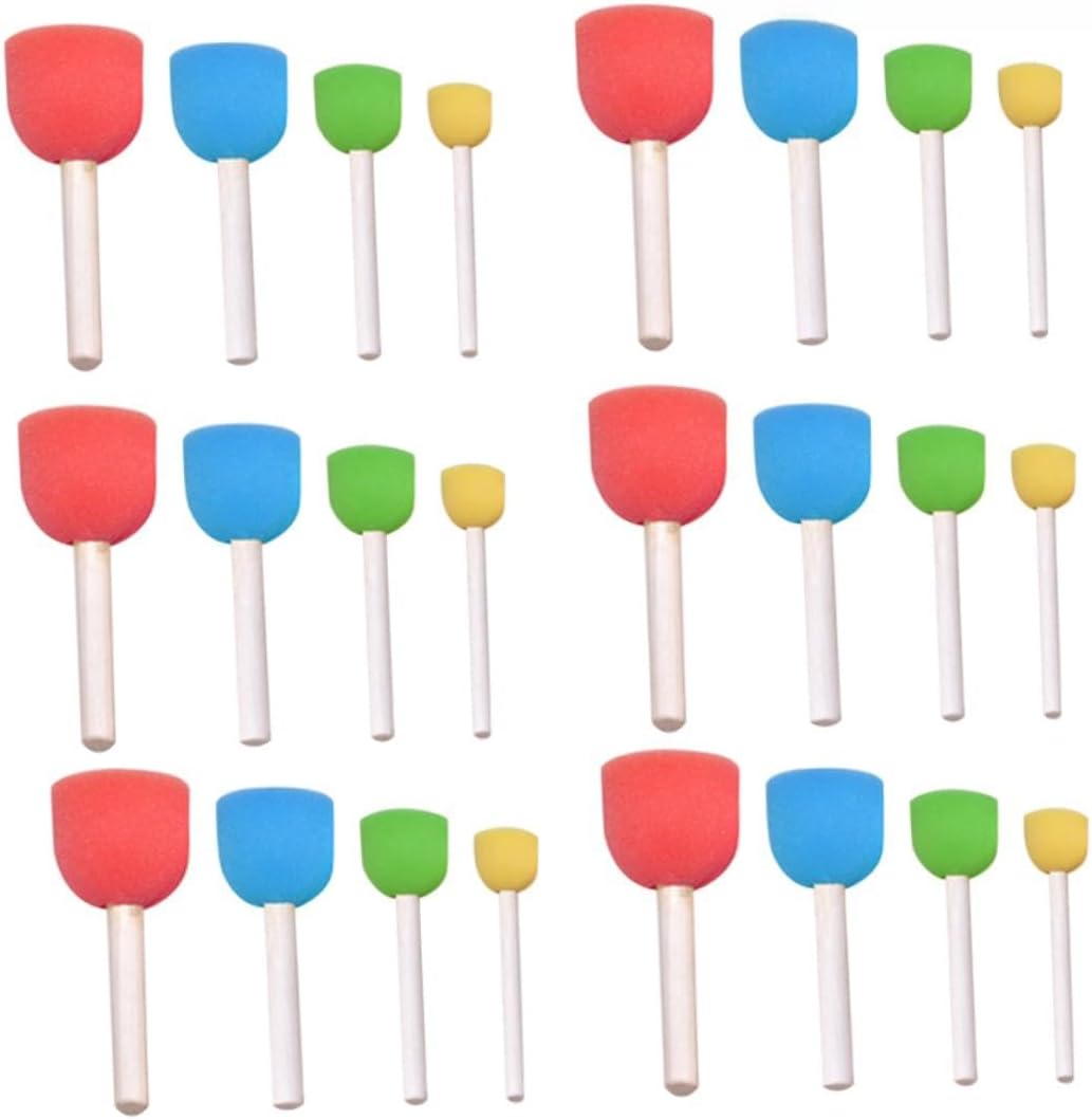 DOITOOL 24pcs Round Sponge Brush Set Paint Sponges Stamps for Boys and Supplies DIY Art Tools Multi Handle