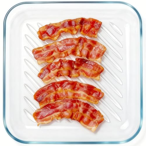 HoPliGhe Microwave Bacon Cooker Pan, Square Glass...