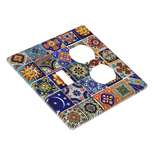 Teisiou SWITCHPLATE502 Vintage Mexican Talavera Tiles 2 Gang Light Switch Cover Combination Wall Plate Single Toggle Duplex Switchplate thumb #2