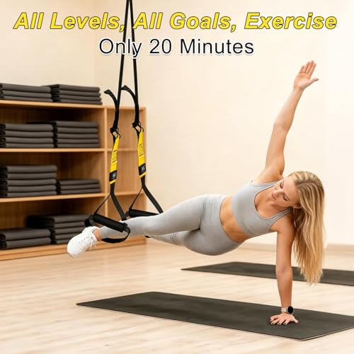 Amdoticknpf Sling Trainer, Schlingentrainer für Ein Ganzkörpertraining, Suspension Trainer mit Türanker Einstellbar Fitness, für Home Workout, Krafttraining, Out Indoor und Outdoor, Schwarz und Gelb