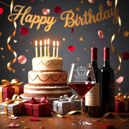 46th Birthday Gifts for Her Women, Vintage 1980 Engraved Wine Glass, 46 Year Old Birthday Decorations for Women, Her, Wife, Mom, Aunt, Daughter, Sister, Friends, Female, 46th Birthday Gift Present