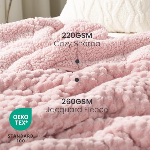 Image of Drewin Queen Size 20 lbs Weighted Blanket for Adults, Soft Fuzzy Jacquard Sherpa Weighted Blankets for Sleeping, Cozy Sofa Bed Blanket for Winter, Pink, 60 x 80 inches