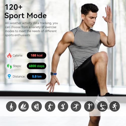 Image of Smart Watches for Men Women with Bluetooth Calling, 1.83 inch HD Touchscreen Fitness Tracker, IP68 Waterproof, 120+ Sports Modes, Heart Rate & Sleep Monitor, Activity Tracker for iPhone Android (Blue)