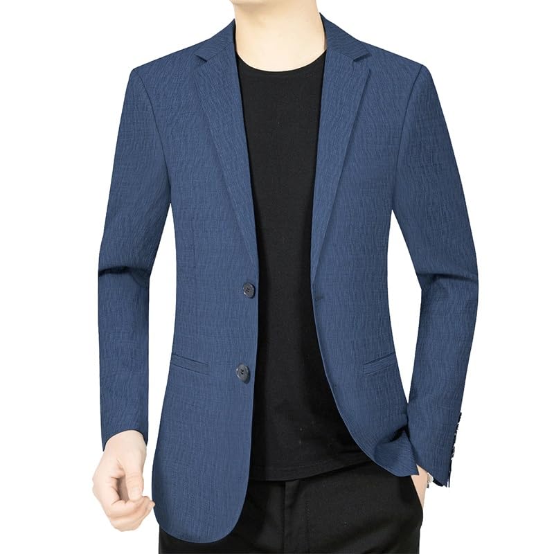 Men's Blue Casual Blazers Suit Jackets Two Button Stretch Lightweight Sport Coats