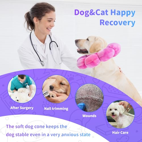 Image of Flower Cat Cone, Cat Cone Collar Dog Cone Soft Recovery E-Collar Dog Elizabethan Collar for Dogs and Cats to Stop Licking (Rose Purple, L)