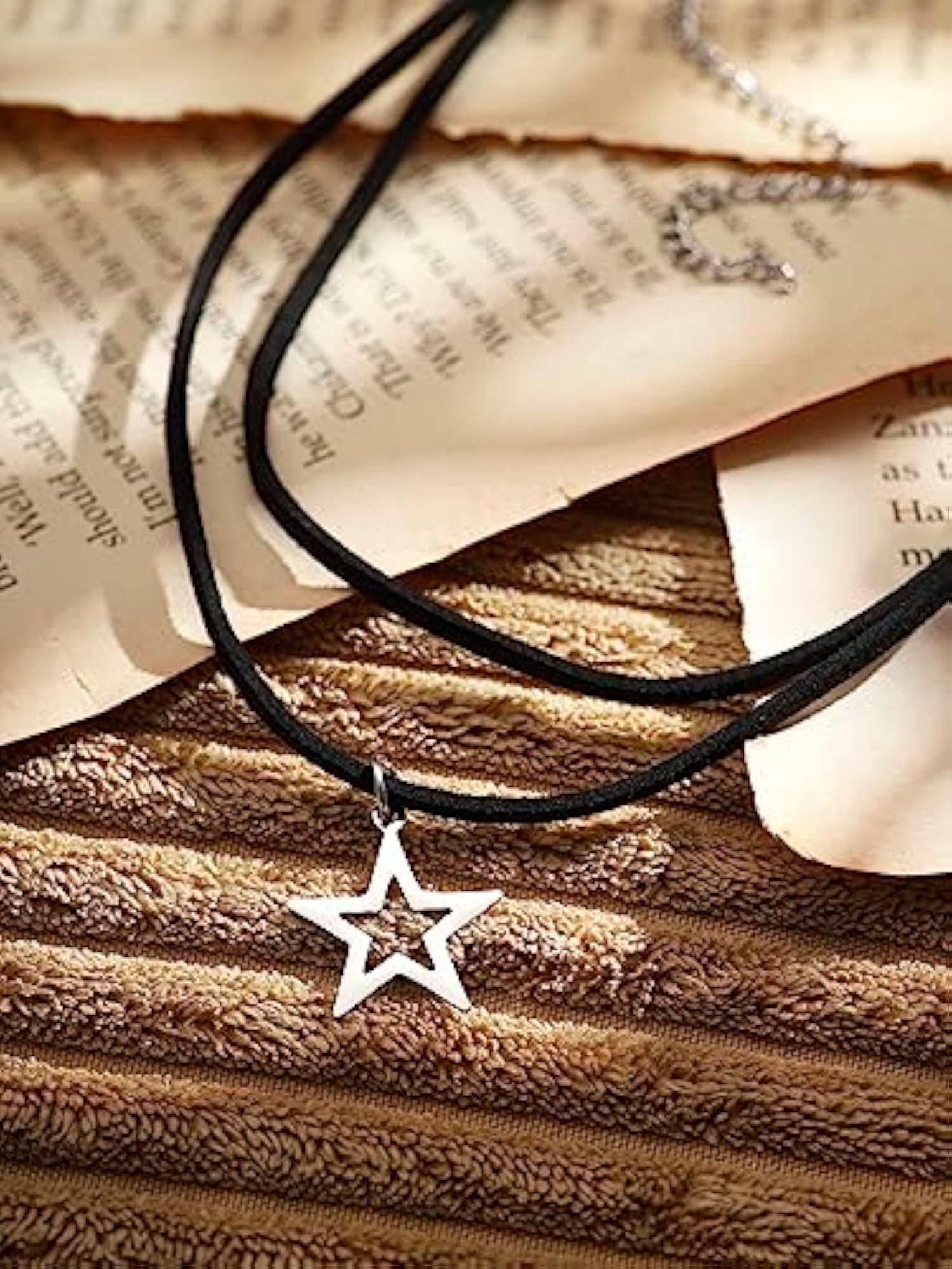 Gothic Boho Layered Star Choker Necklace, Black