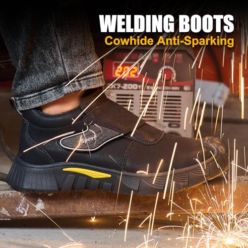 Image of Welding Work Boots for Men Women Slip on Steel Toe Safety Shoes Comfortable Indestructible Work Boots Puncture Proof Lightweight Breathable Construction Shoes