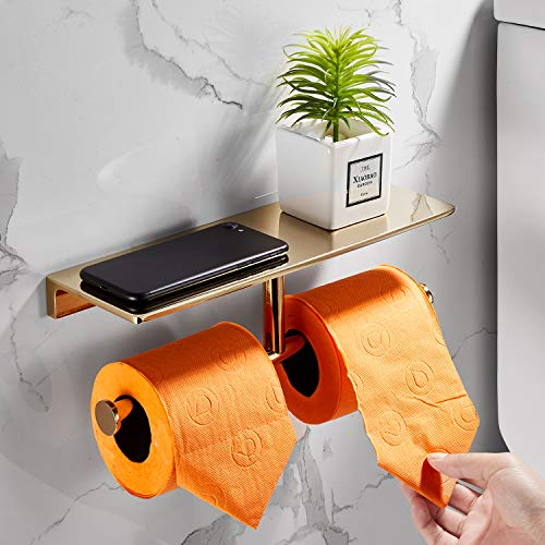NSODOO Double Roll Toilet Paper Holder with Solid Brass Shelf and Superior Hotel Style Toilet Paper Dispenser, Save Storage - Image 2