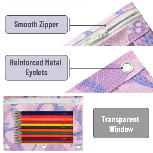 Image of Mr. Pen- Pencil Pouch for 3 Ring Binder, 2 Pack, 10 inchx6.75 inch, Smooth Zipper | Clear Window, Large Capacity Pencil Case with 3 Reinforced Grommets for School, Office, Supplies Storage