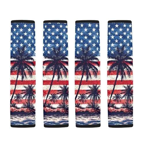 Image of AFPANQZ American Flag Palm Auto Seat Belt Cover Pads for Men Women 2 Piece Safety Seatbelt Pad Cushion Universal Fit for Truck Van Sedans SUVs Bohemian Red Shoulder Strap Pads