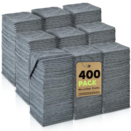 TEAWOO Gray Microfiber Cleaning Cloths Bulk-400 Pack, Gray Microfiber Towels for Cars, Ultra Absorbent Wash Cloths, Lint-Free Streak-Free Microfiber Towels Bulk for Cars, 12x12 inches