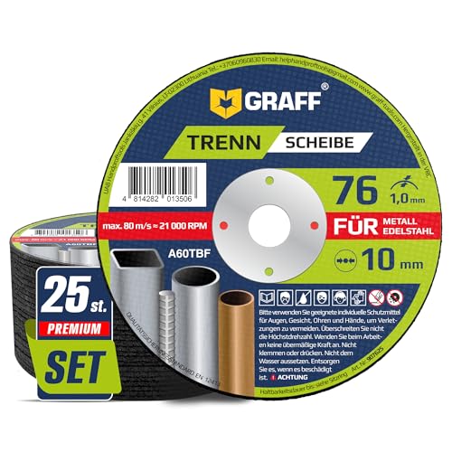 Discos de corte 76 metal 1 mm extra fino – Discos flexibles para Inox, acero inoxidable, metal – Discos de corte de metal para amoladora recta y miniamoladora angular GRAFF 25 unidades