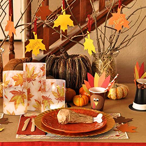Image of GenSwin Glass Maple Leaf Flameless Candles with Remote Timers, Battery Operated LED Flickering Candles, Real Wax Pillar Candles Christmas Wedding Decoration