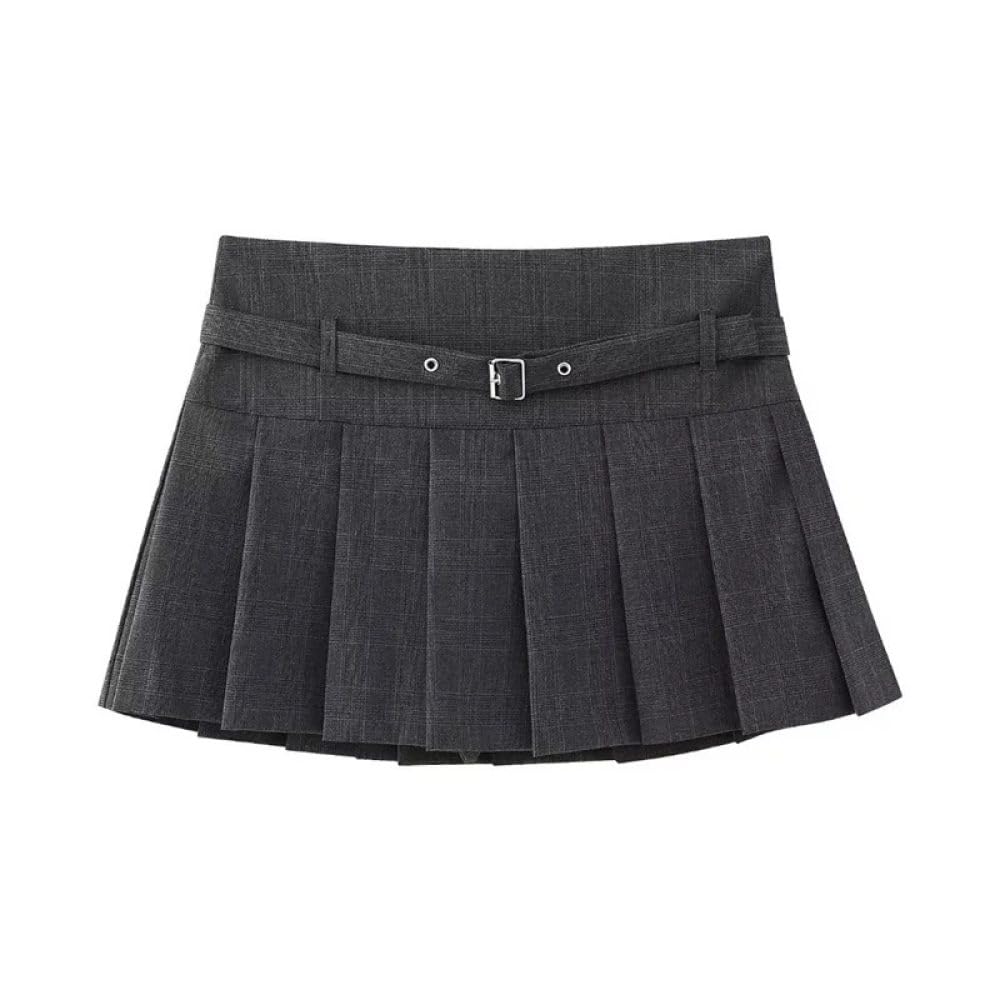 SWEPER Jupe Courte Femme - Mini Jupe Plissée pour Femmes, Style Britannique, Ceinture Décorée, Mode, Fermeture Éclair, Taille Haute, Jupe Trapèze, Culotte Courte, Automne