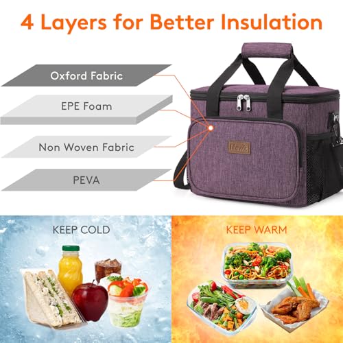 Image of Lifewit Large Lunch Bag, Insulated Lunch Box, Soft Cooler Cooling Tote for Adult Men Women, Purple 24-Can (15L)